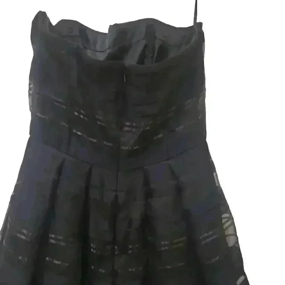 White House Black Market Women's Black Cotton/Silk/Poly Strapless Fit & Flare St
